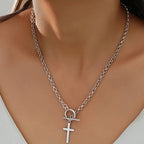 Trendy Toggle White Gold Cross Necklace