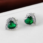 Emerald Heart Halo Stud Earrings