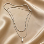 White Gold Double Layer Teardrop Pendant Necklace