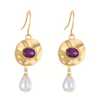 Pearl Earrings with Purple Zirconia