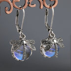 Vintage Moonstone Dragonfly Earrings