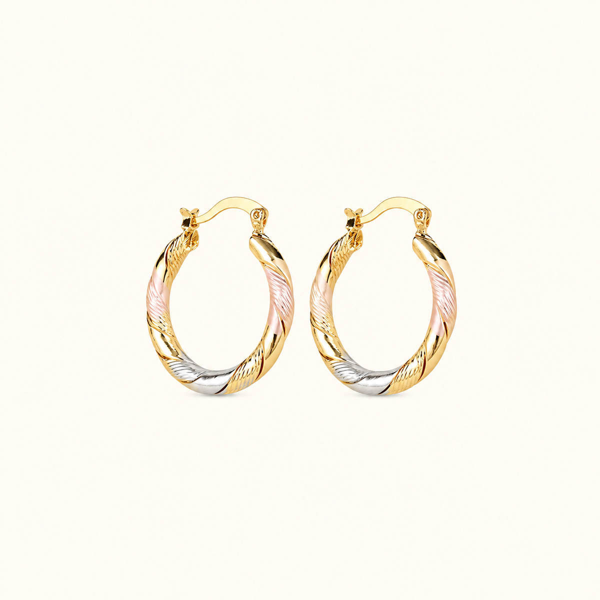 Vintage Round Hoop Gold Silver and Rose Earrings