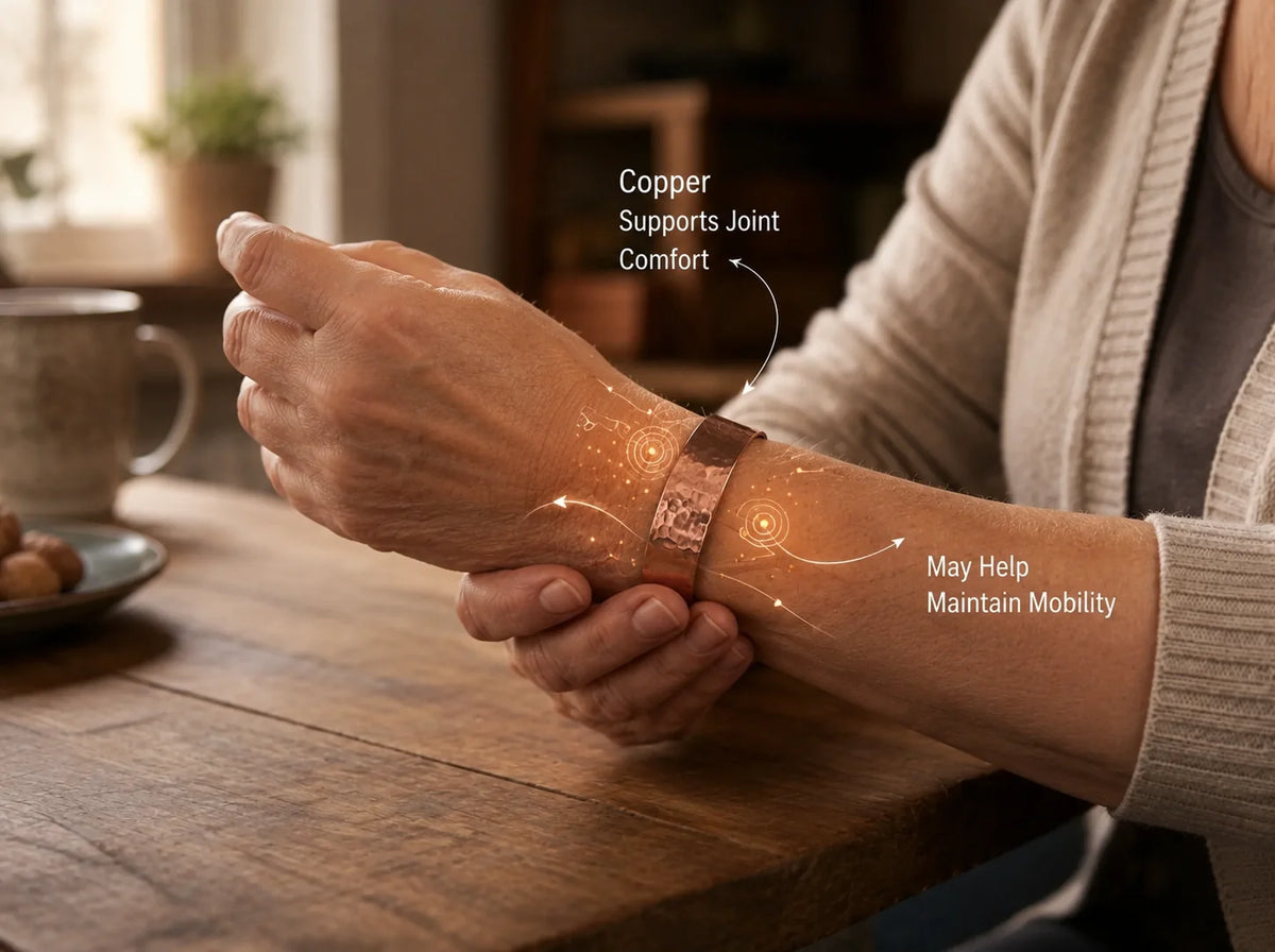 Copper bracelet worn on the wrist, close-up