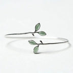 Timeless Silver Opal Leaf Bangle Bracelet