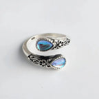 Vintage Adjustable Silver Blue Stone Ring