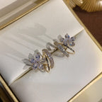 Gold Floral Earrings with Zirconia