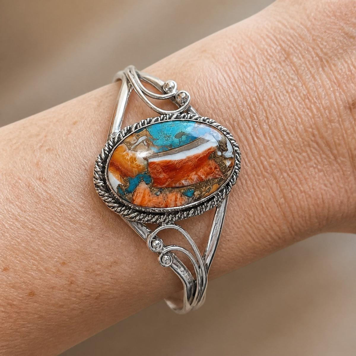 Vintage Oval Stone Cuff Bracelet