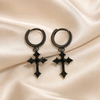 White Gold Cross Zirconia Inlaid Earrings