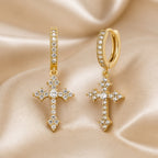 White Gold Cross Zirconia Inlaid Earrings